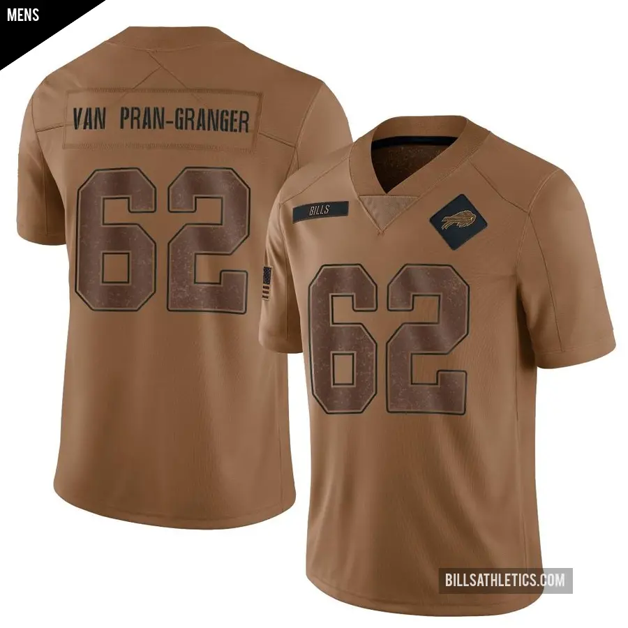 Men's Buffalo Bills ＃62 Sedrick Van Pran-Granger Brown Limited 2023 Salute To Service Jersey