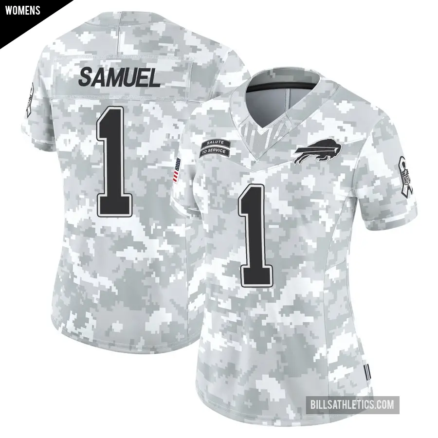Women's Buffalo Bills ＃1 Curtis Samuel Arctic Camo Limited 2024 Salute to Service Jersey