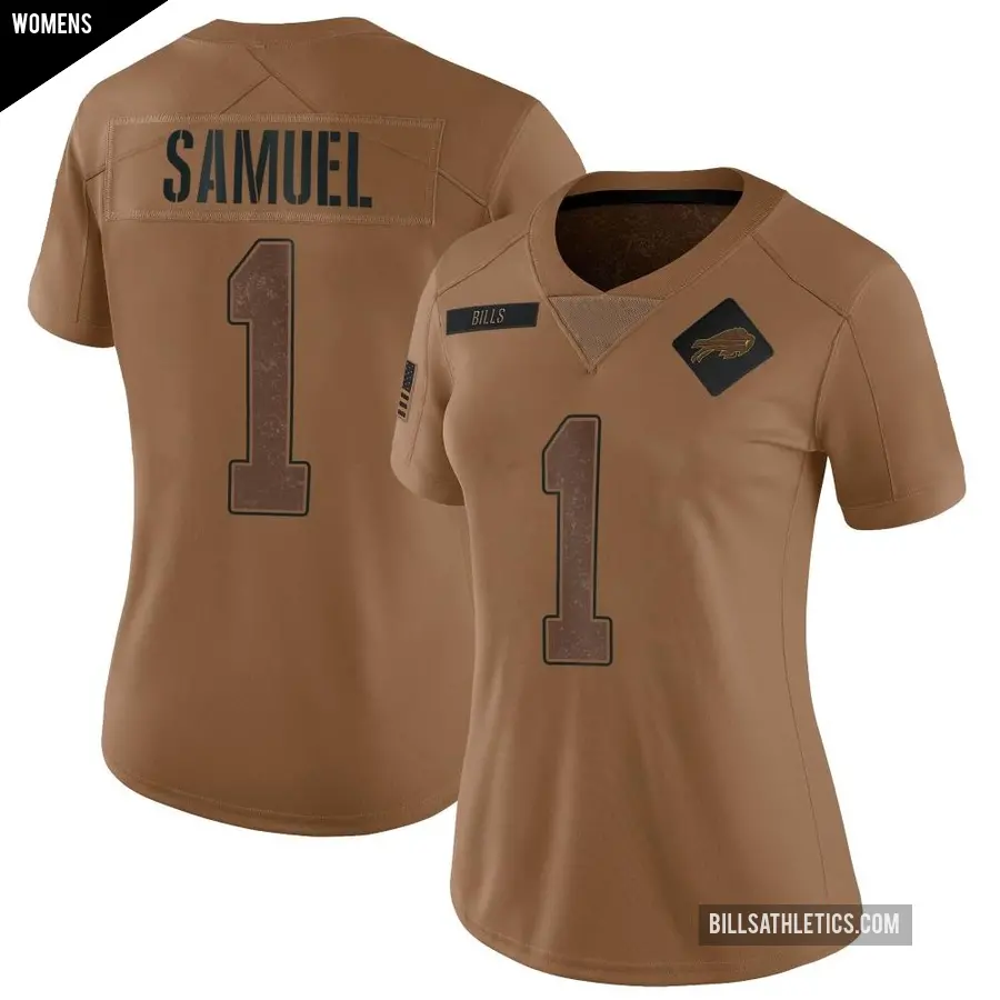 Women's Buffalo Bills ＃1 Curtis Samuel Brown Limited 2023 Salute To Service Jersey