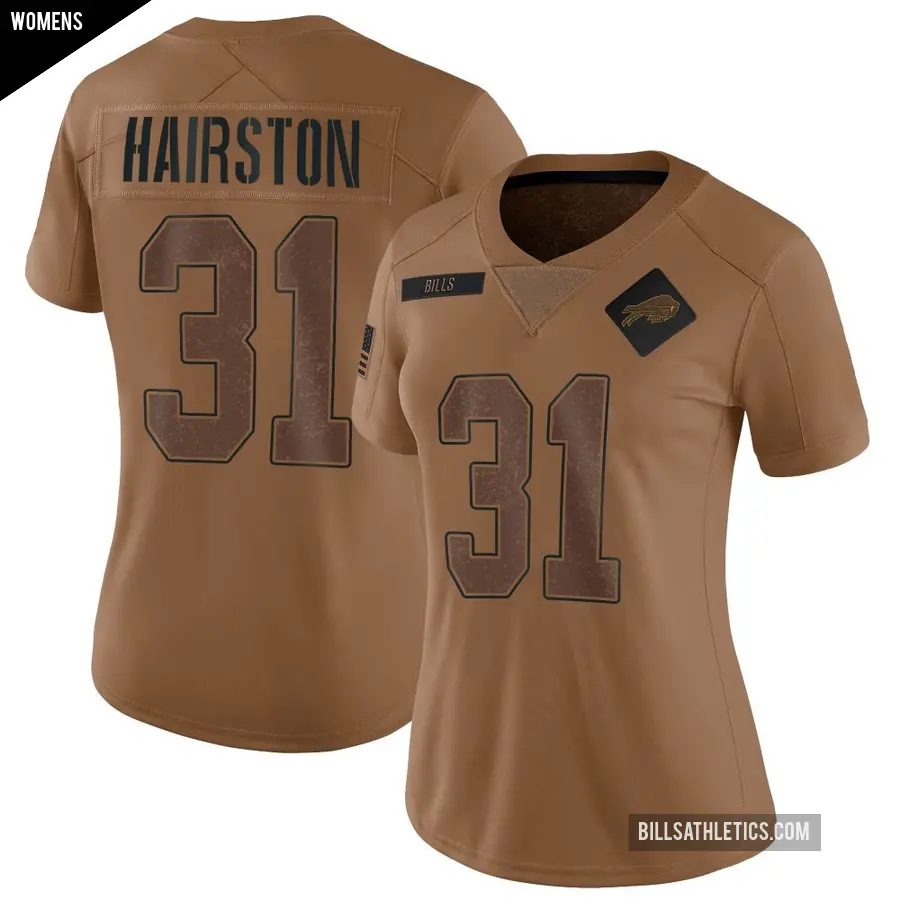 Women's Buffalo Bills ＃31 Maxwell Hairston Brown Limited 2023 Salute To Service Jersey