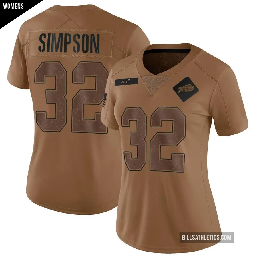 Women's Buffalo Bills ＃32 O. J. Simpson Brown Limited 2023 Salute To Service Jersey