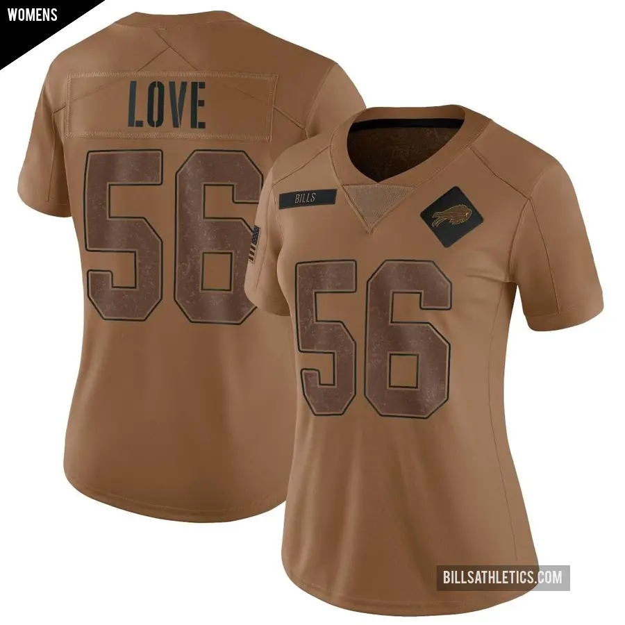 Women's Buffalo Bills ＃56 Mike Love Brown Limited 2023 Salute To Service Jersey
