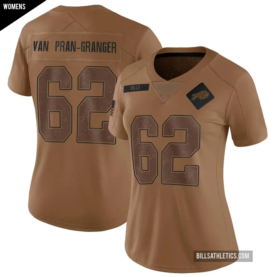 Women's Buffalo Bills ＃62 Sedrick Van Pran-Granger Brown Limited 2023 Salute To Service Jersey