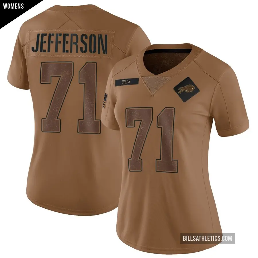 Women's Buffalo Bills ＃71 Quinton Jefferson Brown Limited 2023 Salute To Service Jersey