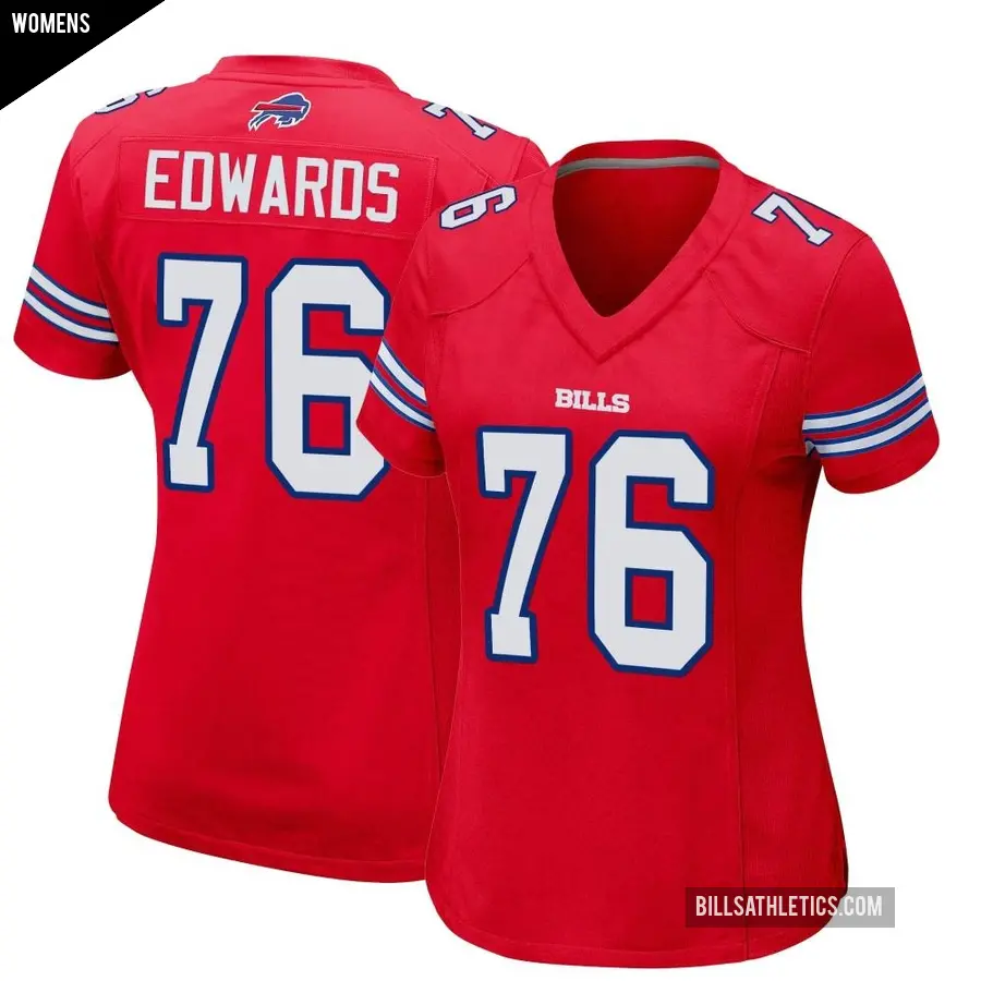 Women's Buffalo Bills ＃76 David Edwards Red Game Alternate Jersey