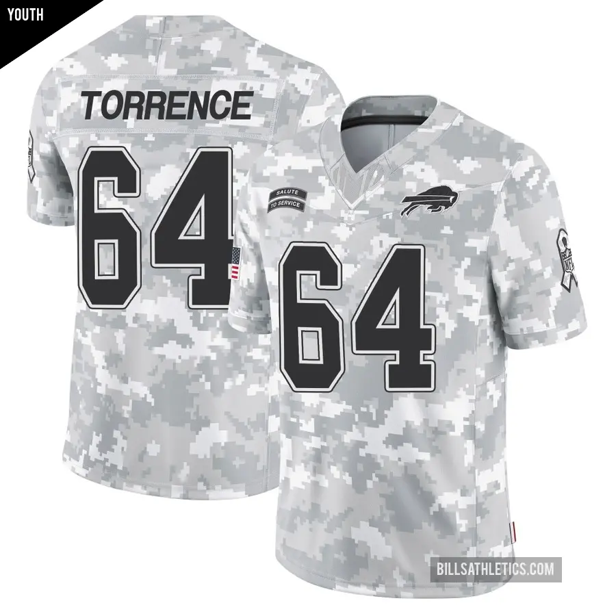 Youth Buffalo Bills ＃64 O'Cyrus Torrence Arctic Camo Limited 2024 Salute to Service Jersey