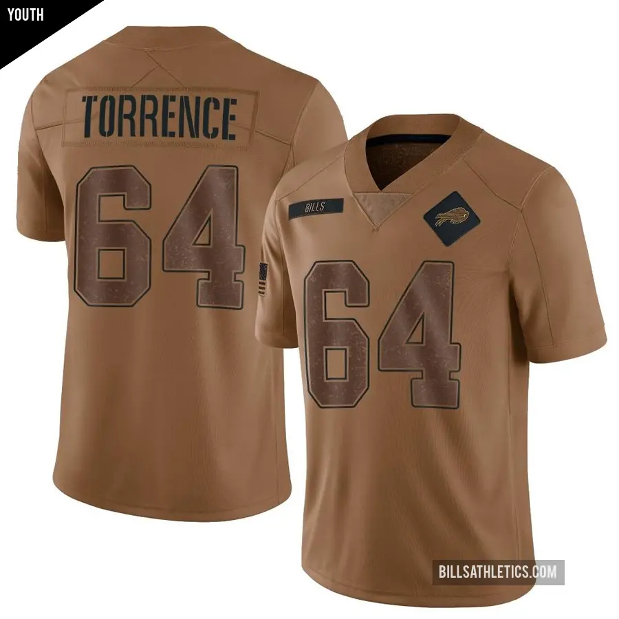 Youth Buffalo Bills ＃64 O'Cyrus Torrence Brown Limited 2023 Salute To Service Jersey