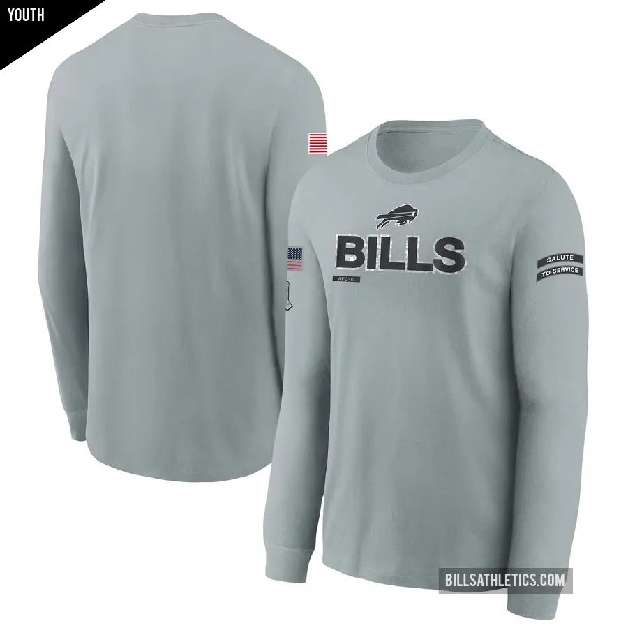 Youth Buffalo Bills Gray 2024 Salute To Service Long Sleeve T-Shirt